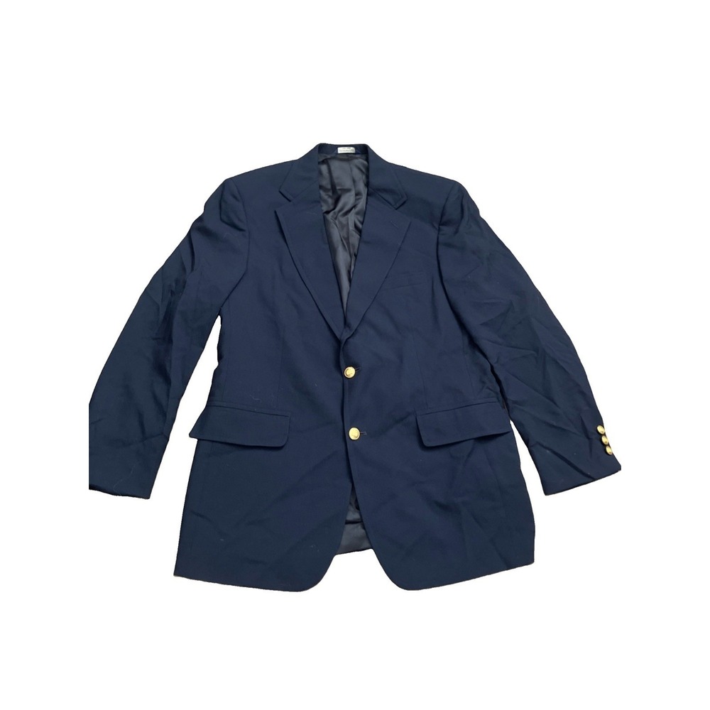 346 Brooks Brothers Blazer‎ Sport Coat Mens 40R Solid Blue Wool Gold Buttons